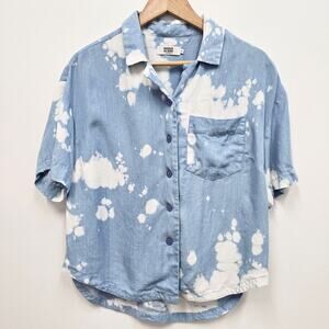 Magasin du Nord Tencel Lyocell Blue Acid Wash Button Down Shirt Scandi Style XS